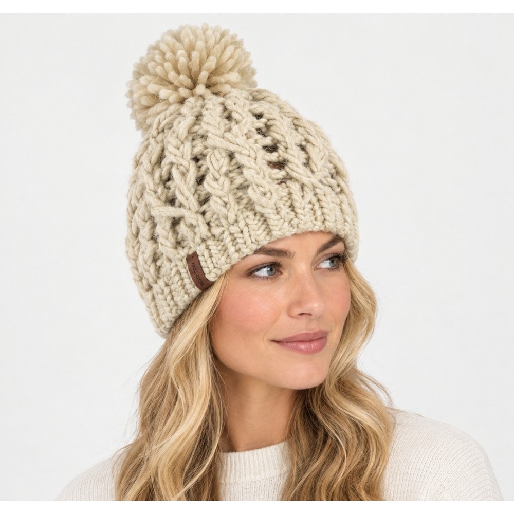 Burton Kismet Beanie Women OS Cream Excellent Chunky Cable Knit Pom Pom Hat Ski